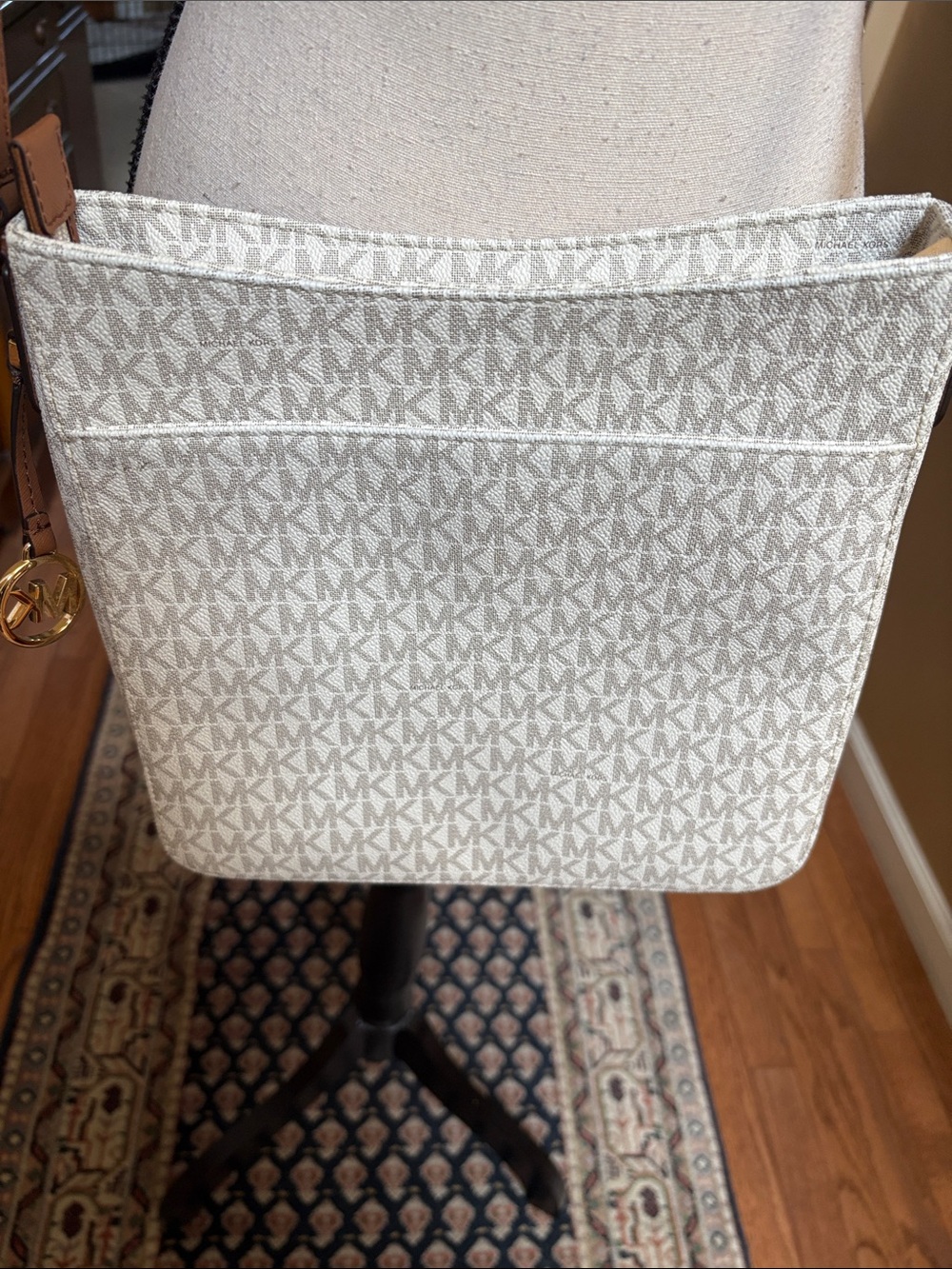 Michael Kors Cream Logo Crossbody with Brown Leather Strap - Picture 3 of 11